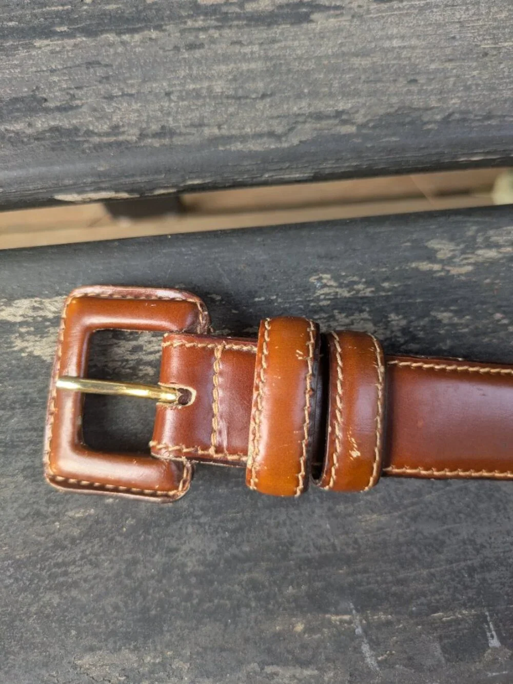 Vintage Barneys New York Leather Belt w/ leather-covered buckle Size S